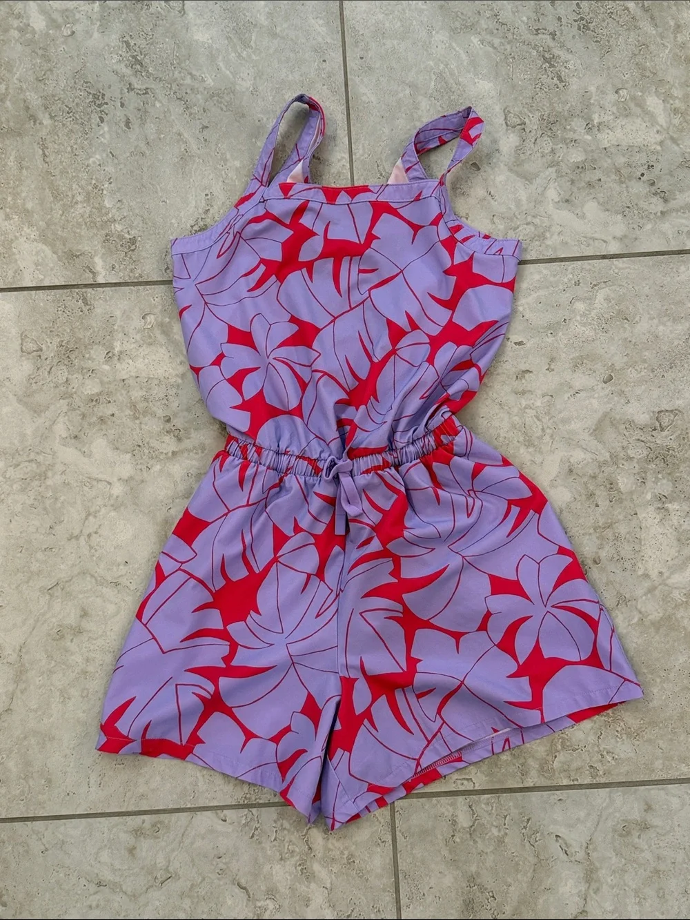 all in motion Lavender and Red Floral Girls' Romper with Tie Waist
